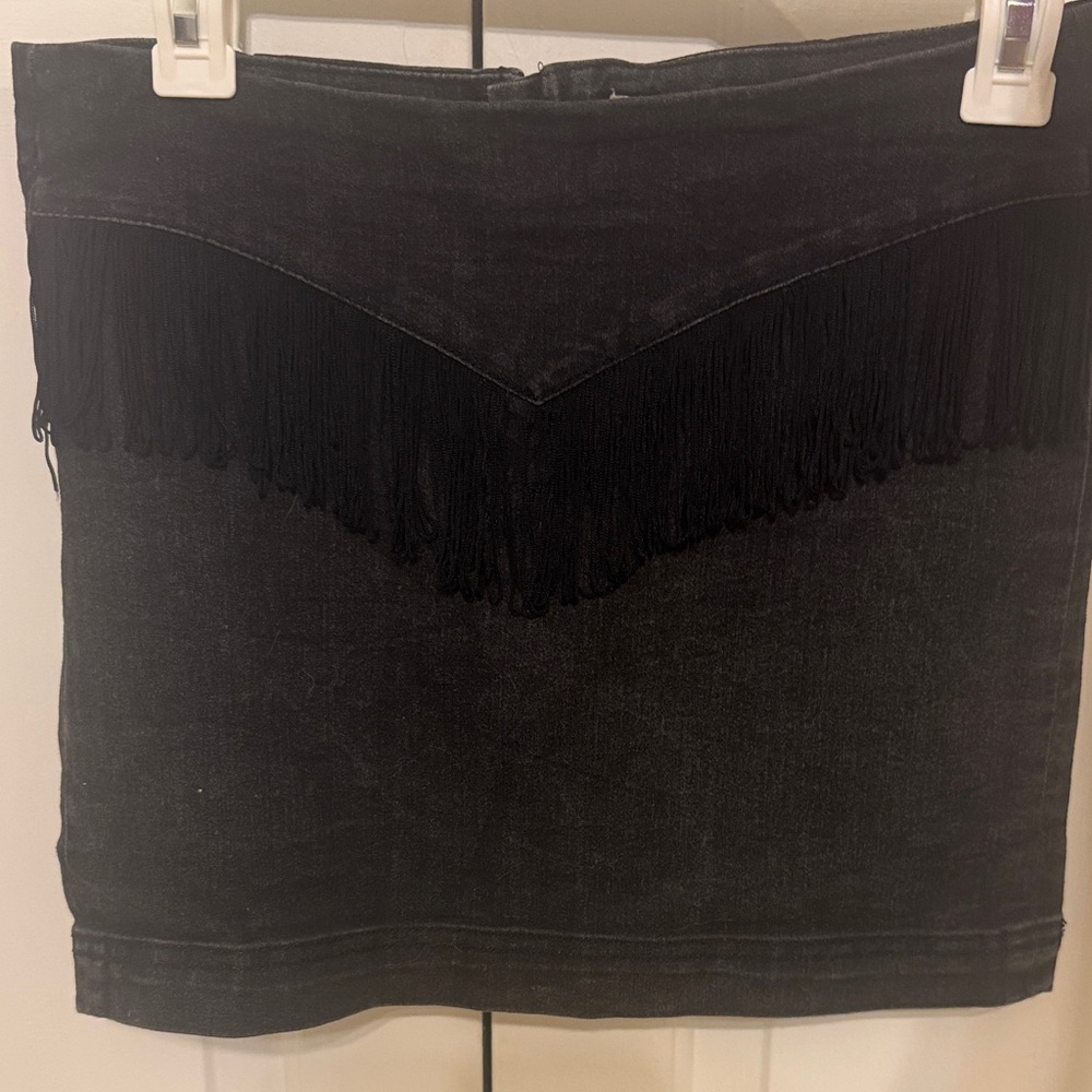 Forever 21 Black Denim Skirt with Fringe